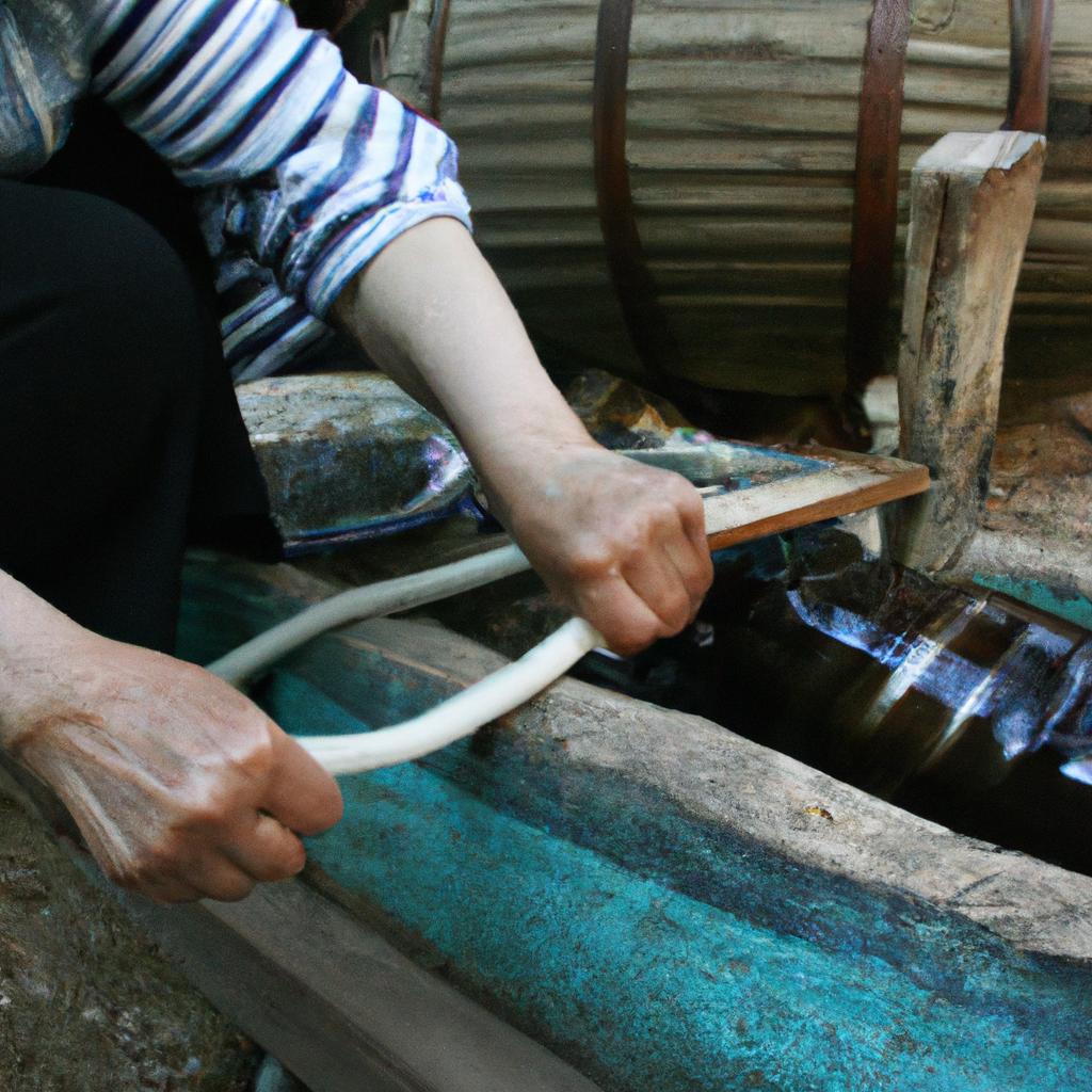Person making traditional shochu production