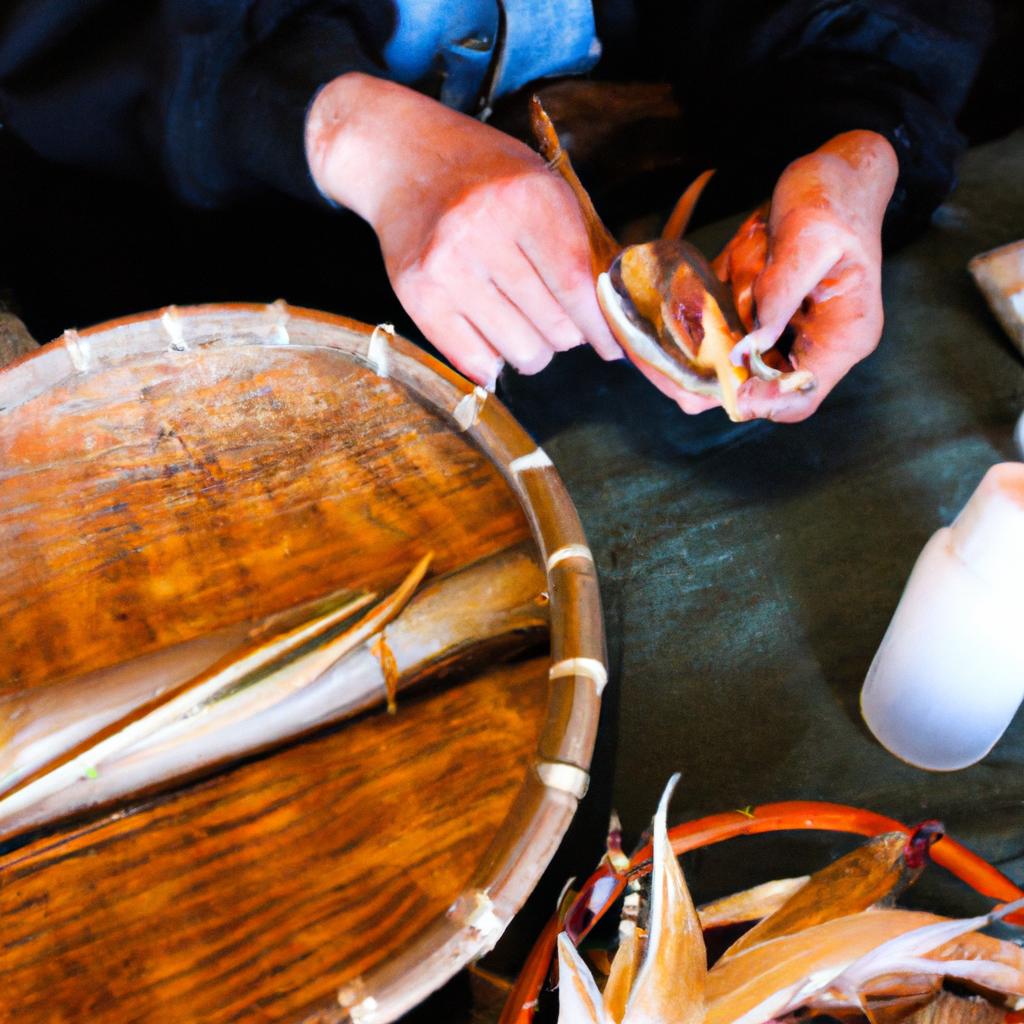 Person preparing traditional shochu ingredients