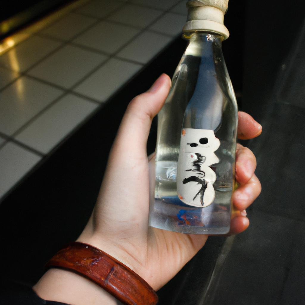 Person holding a shochu bottle
