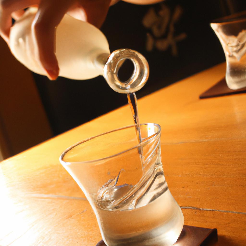Person pouring shochu in glass
